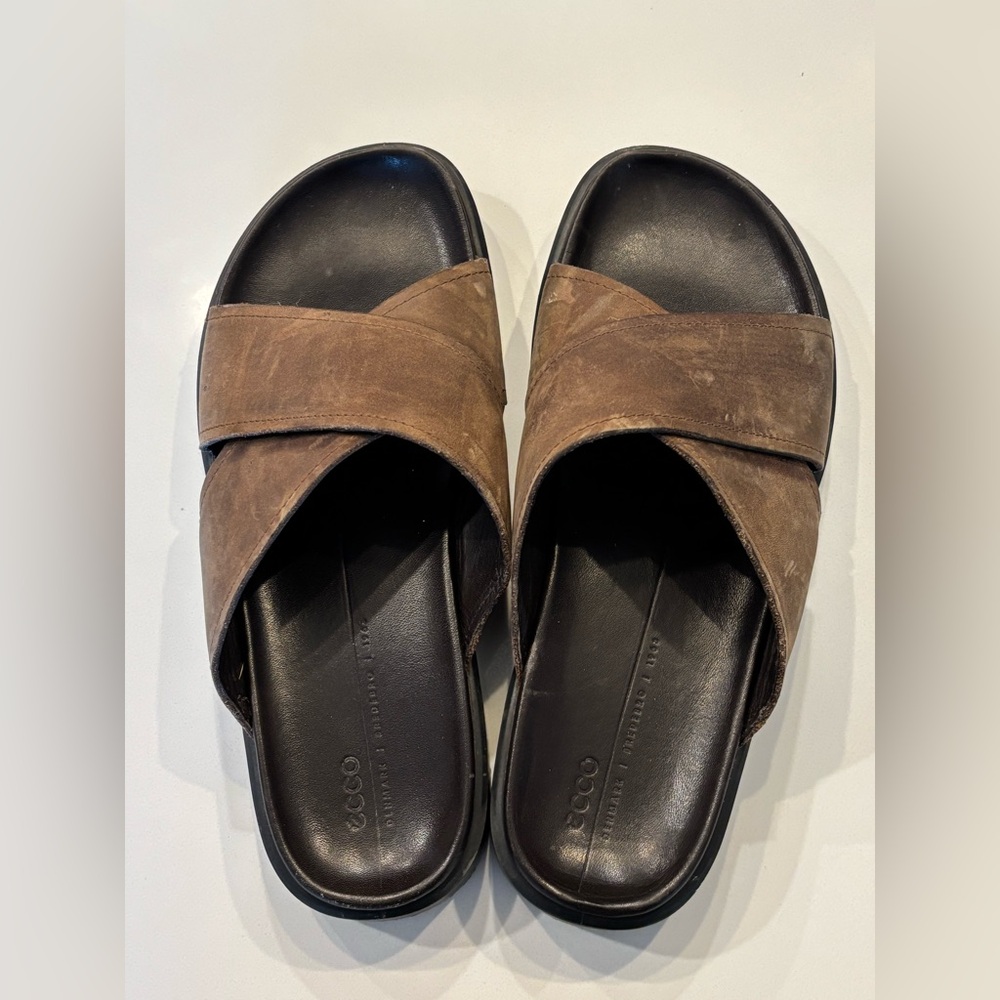 ECCO Dark Brown Leather Slide Sandals EU 43